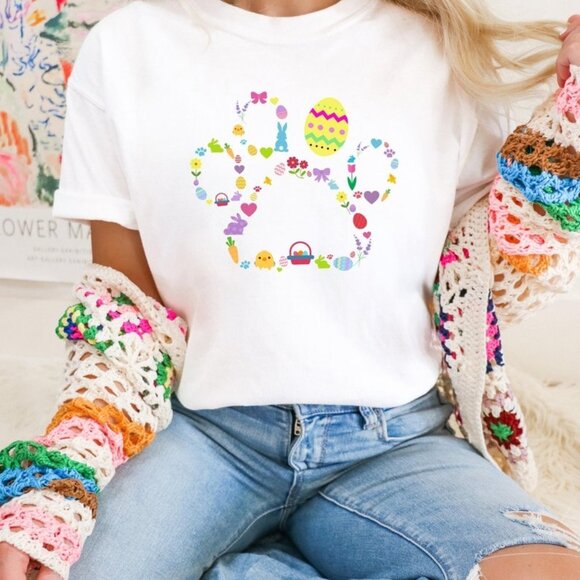 Tops - Easter Dog Paws Shirt, Easter Shirt, Ice Cream Lover Shirt